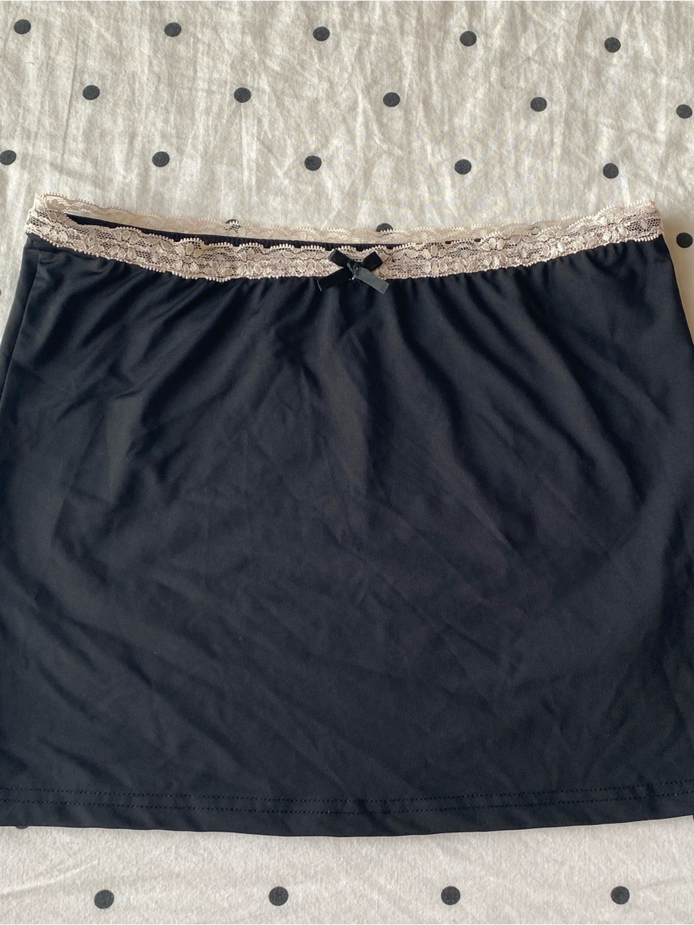 Edikted Black Mini Slip Skirt with Cream Lace Trim